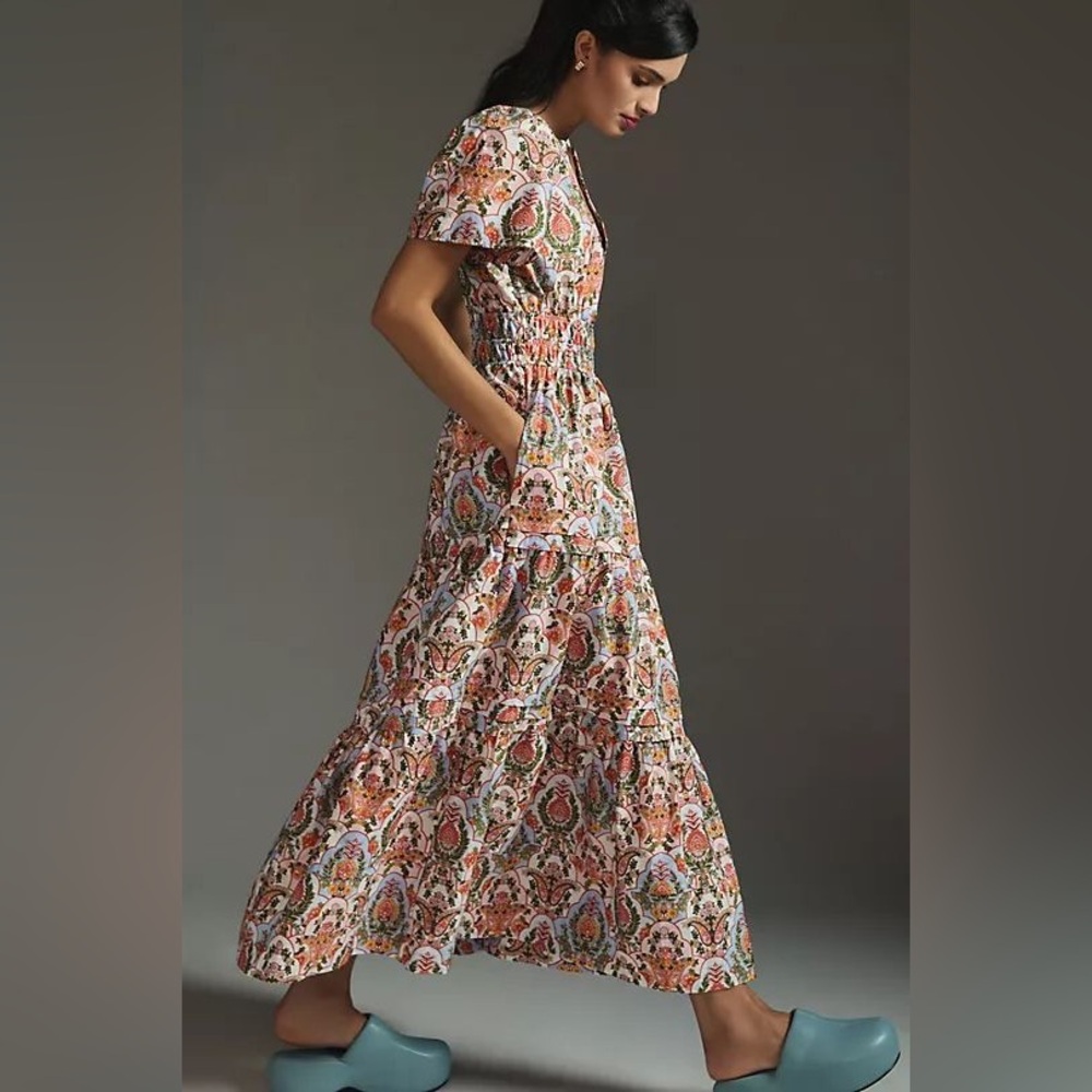 TikTok Fave ❤️ Anthropologie Somerset Paisley Print Maxi Dress Blue Pink Green L - Picture 5 of 10